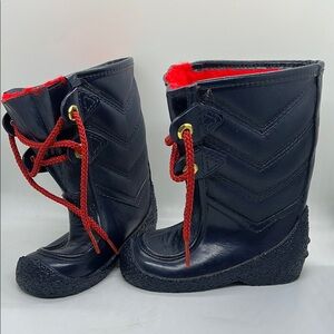 Vintage Robinson Crusoe Waterproof Winter Boots Navy Blue Red Lining 7 Shoes